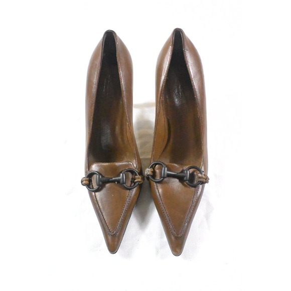 Gucci Shoes - Gucci Vintage Horsebit Pumps Pointed Toe Stiletto Heels Leather Brown 35.5C US 5